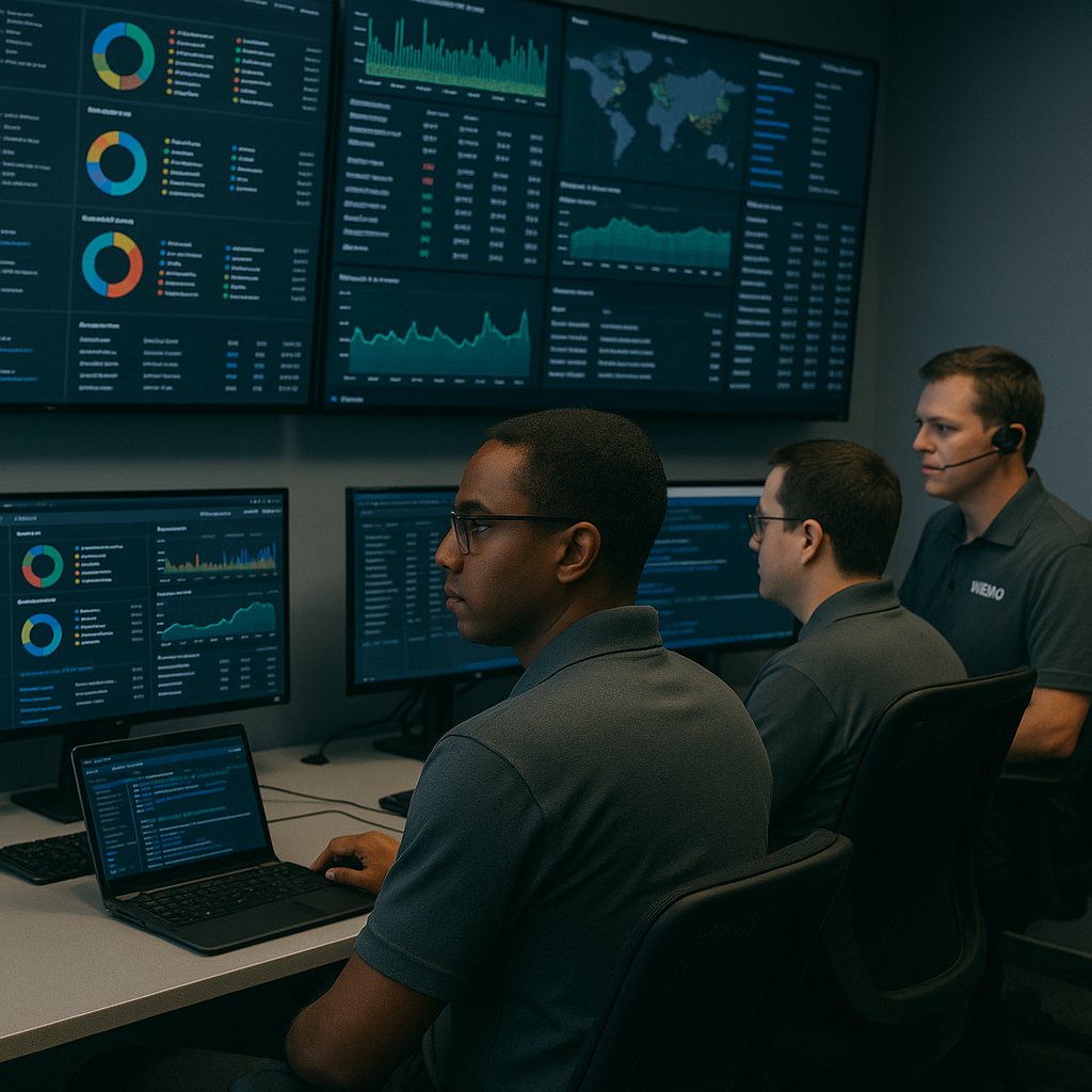HERO engineers monitoring real-time network data in an operations center