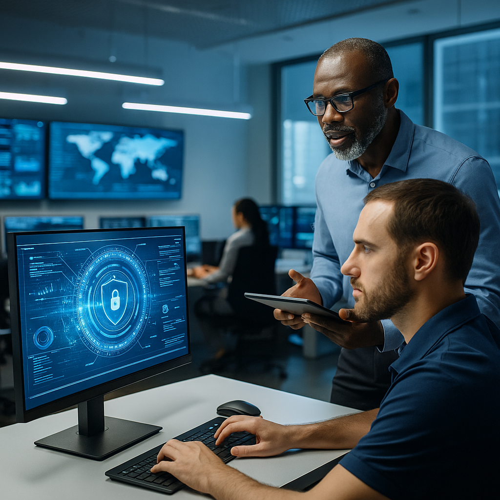 HERO Engineers Defining Managed Detection and Response Cybersecurity engineers in a modern operations center monitoring live security dashboards for managed detection and response.