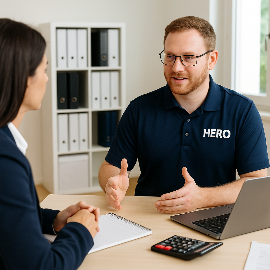 HERO engineer consulting with a CPA in an office about IT and cybersecurity support.