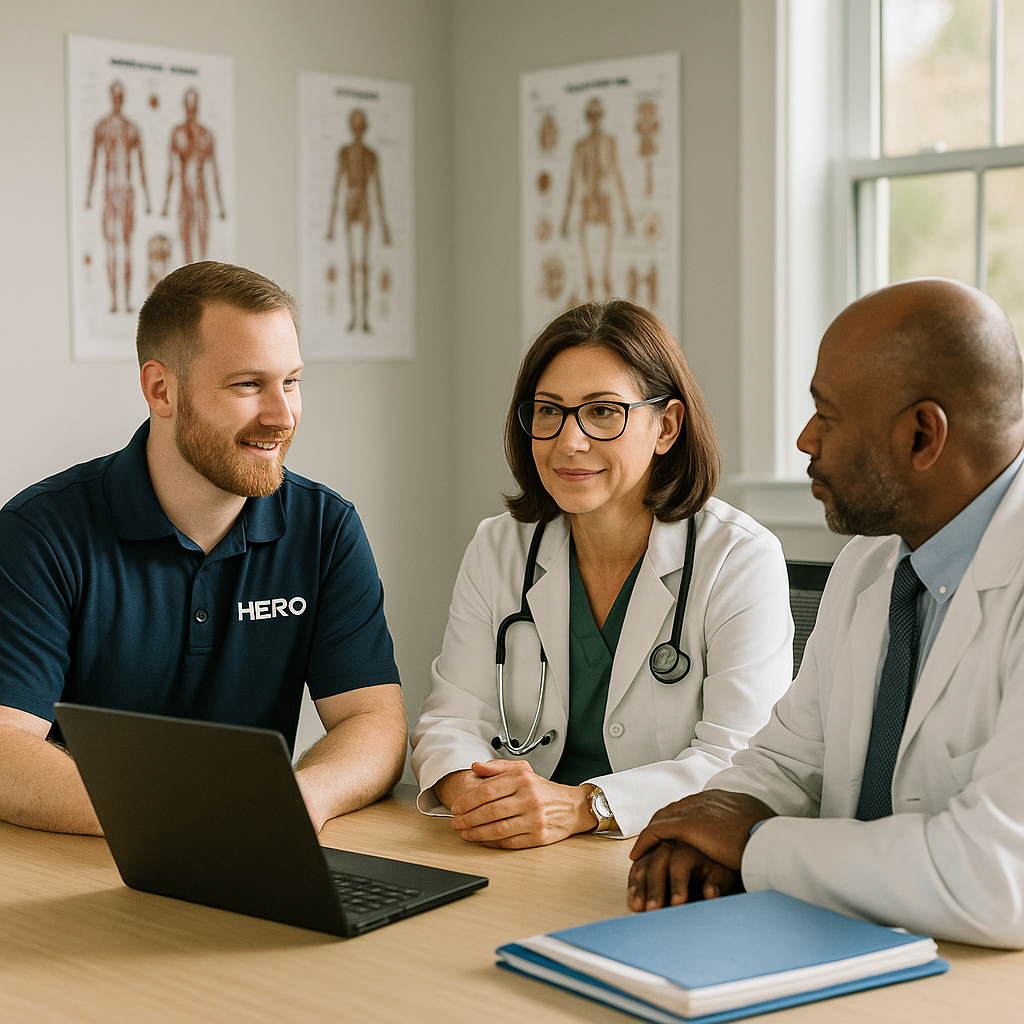 Why Healthcare Providers Choose HERO IT Support HERO engineer consulting with healthcare providers about HIPAA compliance and IT strategy.