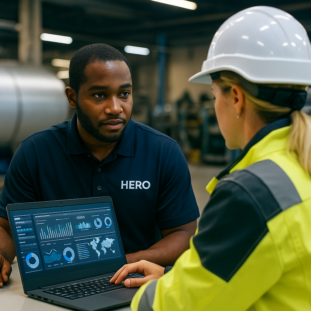 Why Manufacturers Choose HERO IT Support HERO engineer consulting with a manufacturing executive about IT strategy and cybersecurity.