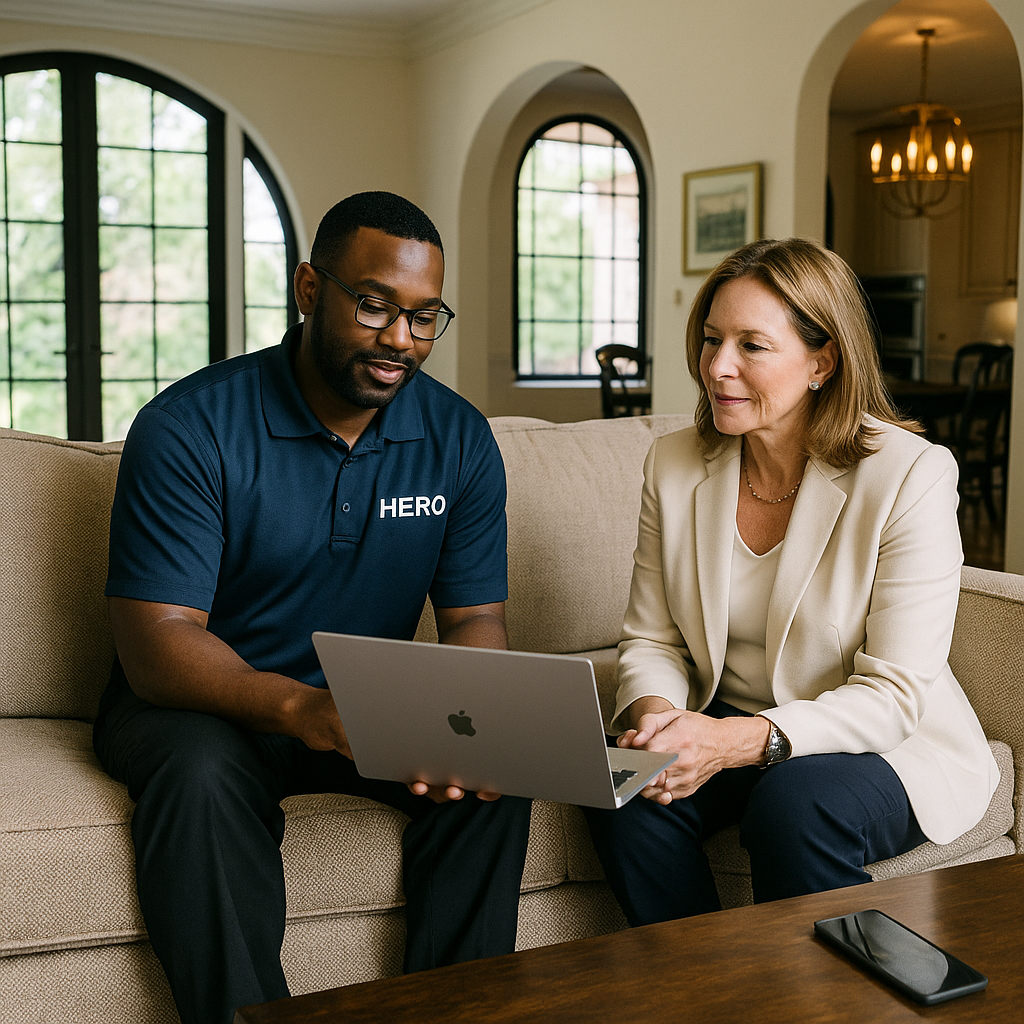 HERO engineer consulting with an executive in a luxury home environment.