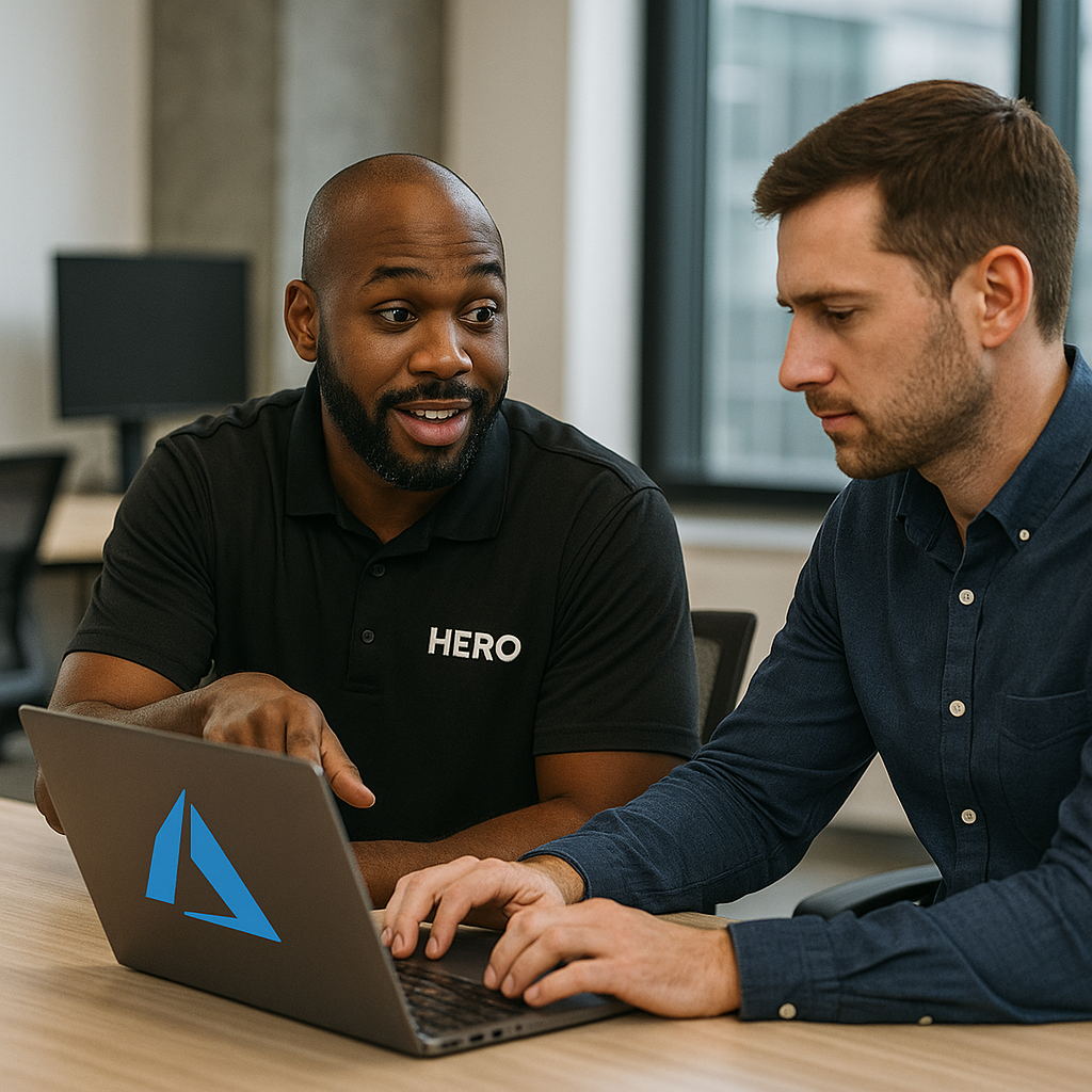 HERO Managed Services consultant demonstrating Microsoft Azure setup to a business client