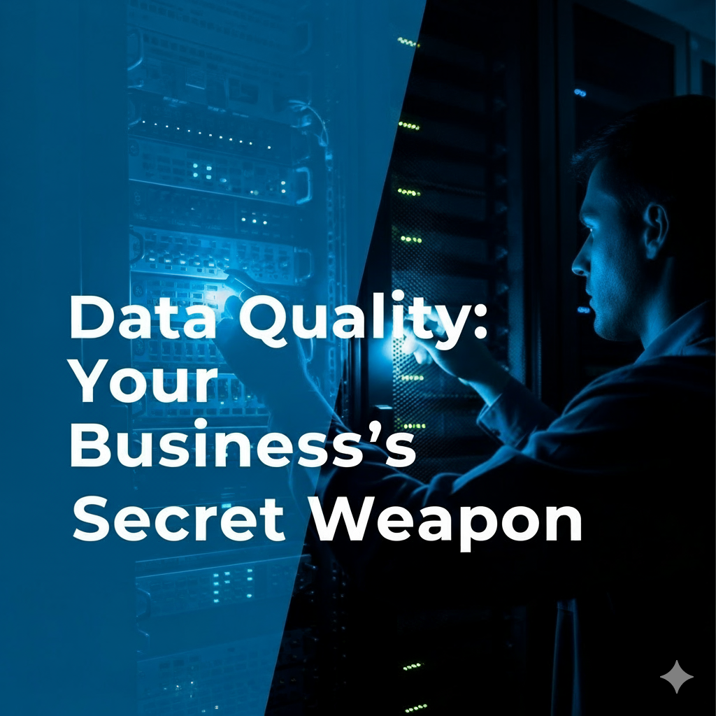 An IT engineer managing a server rack, illustrating the concept of data quality for a Tampa small business.
