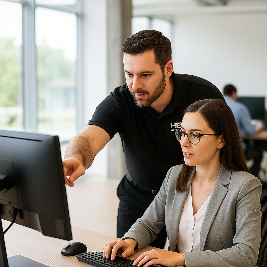 HERO Managed Services engineer delivering proactive IT support to a Tampa business professional in a modern office setting.